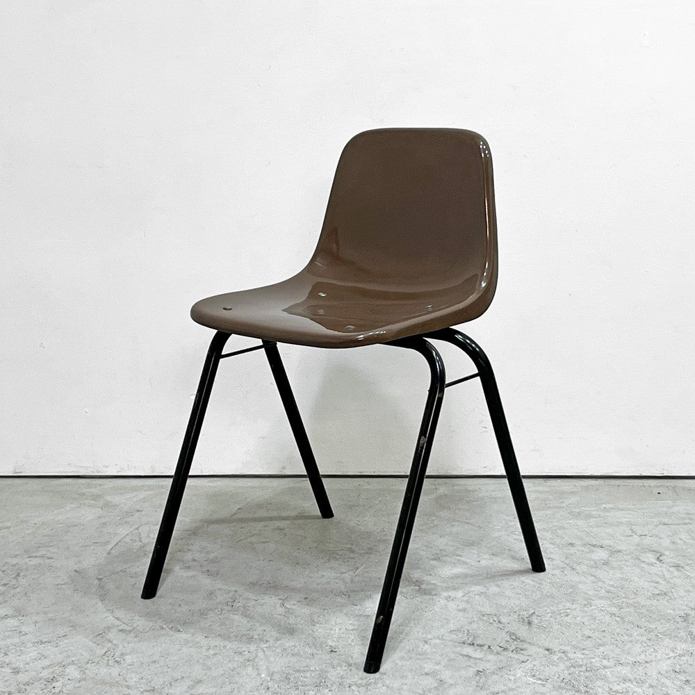 コトブキ KOTOBUKI スタッキングチェア FRP製 シェルチェア スチール脚 ブラウン 剣持勇デザイン ビンテージ ジャパニーズミッドセンチュリー F ●