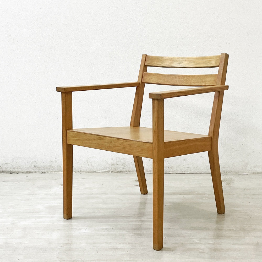 無印良品 MUJI タモ材 ラウンジチェア アームチェア 板座 ナチュラルスタイル 廃番 ●