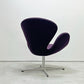 フリッツハンセン Fritz Hansen スワンチェア ラウンジチェア スウィベル ファブリック パープル アルネ・ヤコブセン Arne Jacobsen 座面張替済み ●