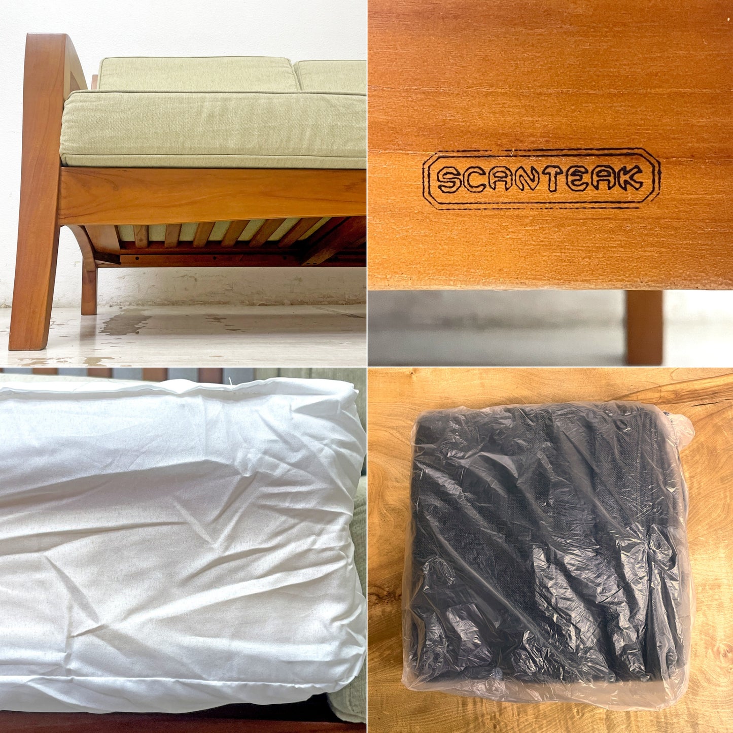 スキャンティーク SCANTEAK コニスカ KONISKA 3pソファ チーク無垢材 ラッカー仕上げ 替えカバー付き 北欧スタイル ●