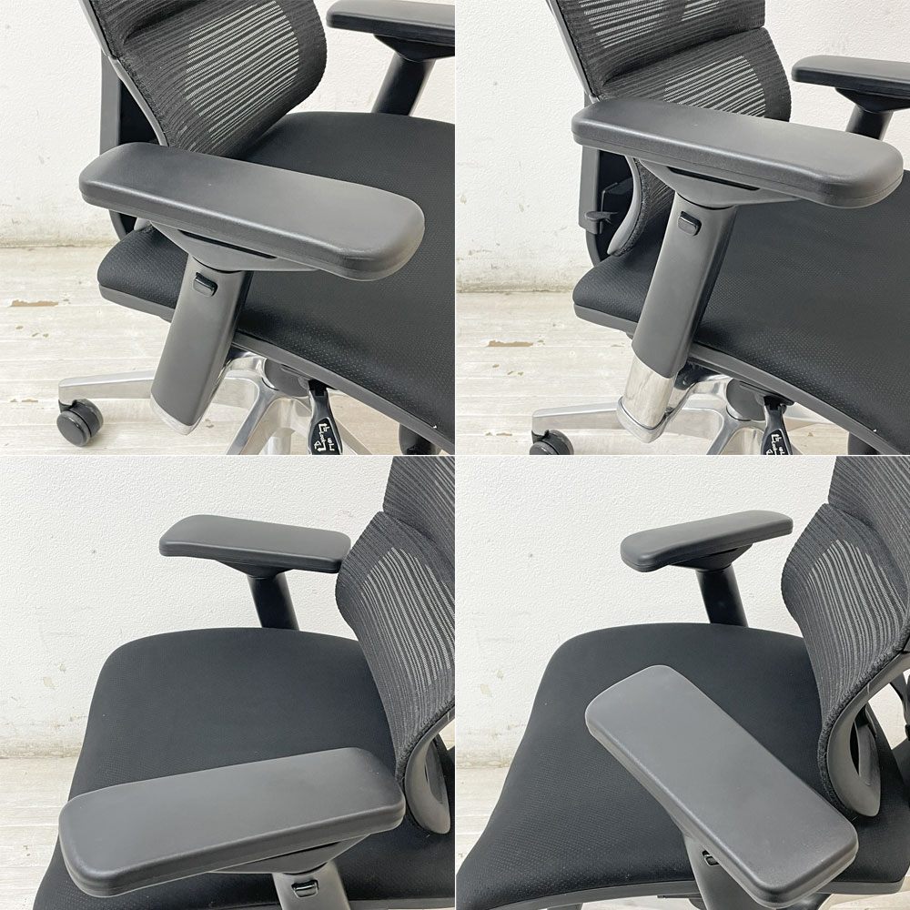 エルゴヒューマン フィット Ergohuman Fit デスクチェア ブラック アルミダイキャスト ヘッドレスト付き IOO-AB-3DHBM-F-KMD-31 オフィスチェア ●
