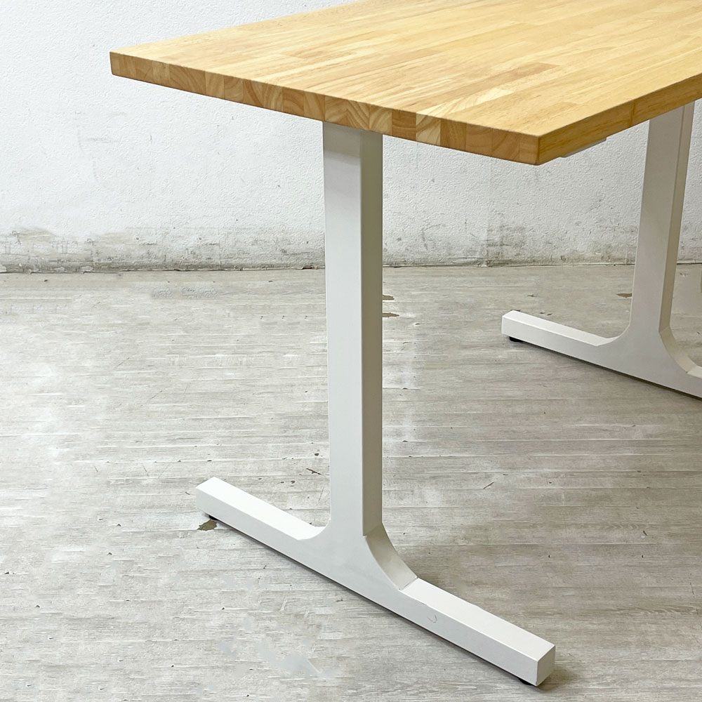かなでもの KANADEMONO ザ・テーブル THE TABLE デスク ラバーウッド ナチュラル × White Steel Iライン脚 ホワイト W100cm ●