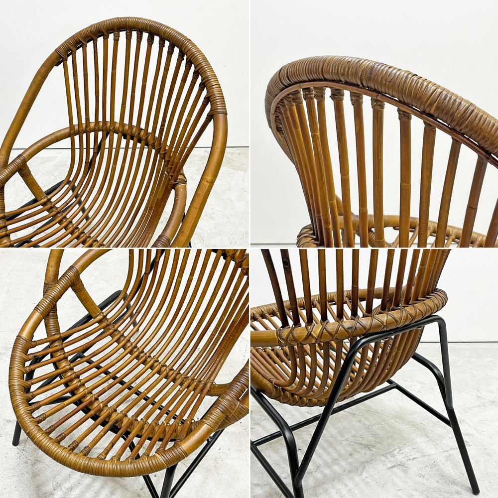 アジアン家具 ラタン×スチール ラウンジチェア パーソナルチェア リゾートスタイル レトロ ●