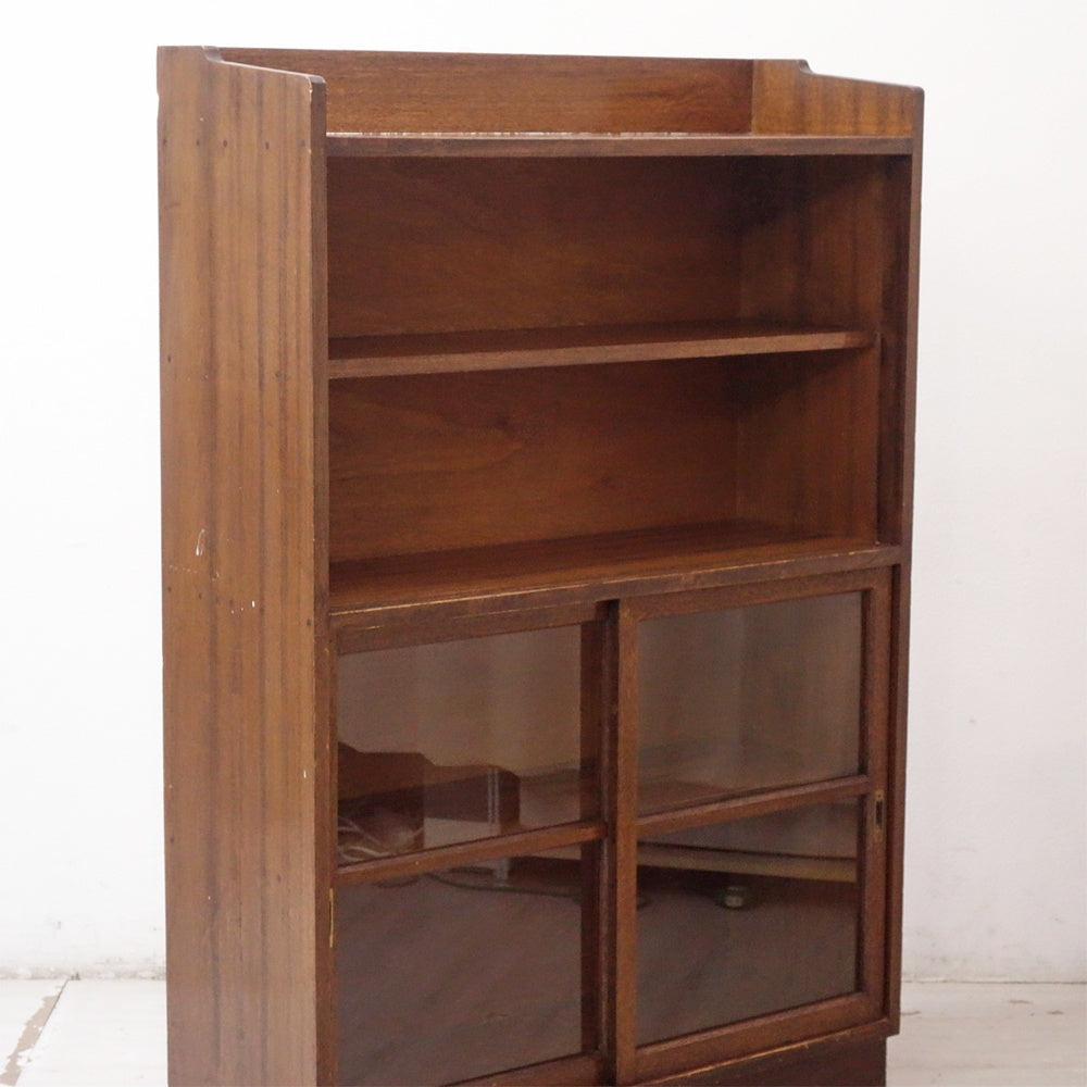 ジャパンビンテージ Japan Vintage 木製本棚 引戸ガラス ブックケース 木味 古家具 店舗什器 ●