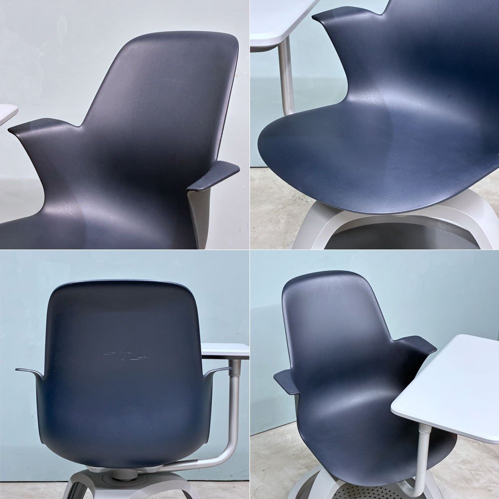スチールケース Steelcase ノード node ミーティングチェア オフィスチェア ネイビー 可動式サイドテーブル＆キャスター付 ◎