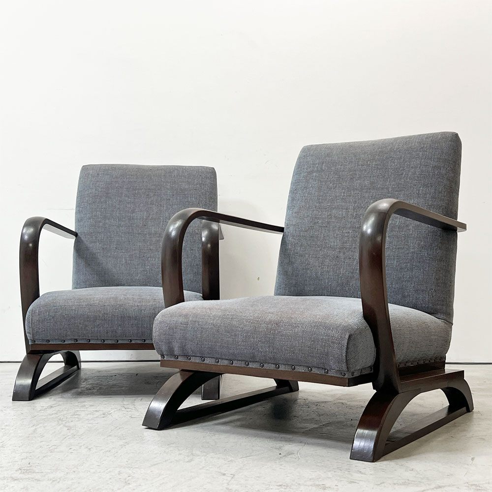 ジャパンビンテージ Japan Vintage ラウンジチェア  1Ｐソファ ナラ材 ソリ脚 ファブリック 北欧ナチュラル Ｂ ●