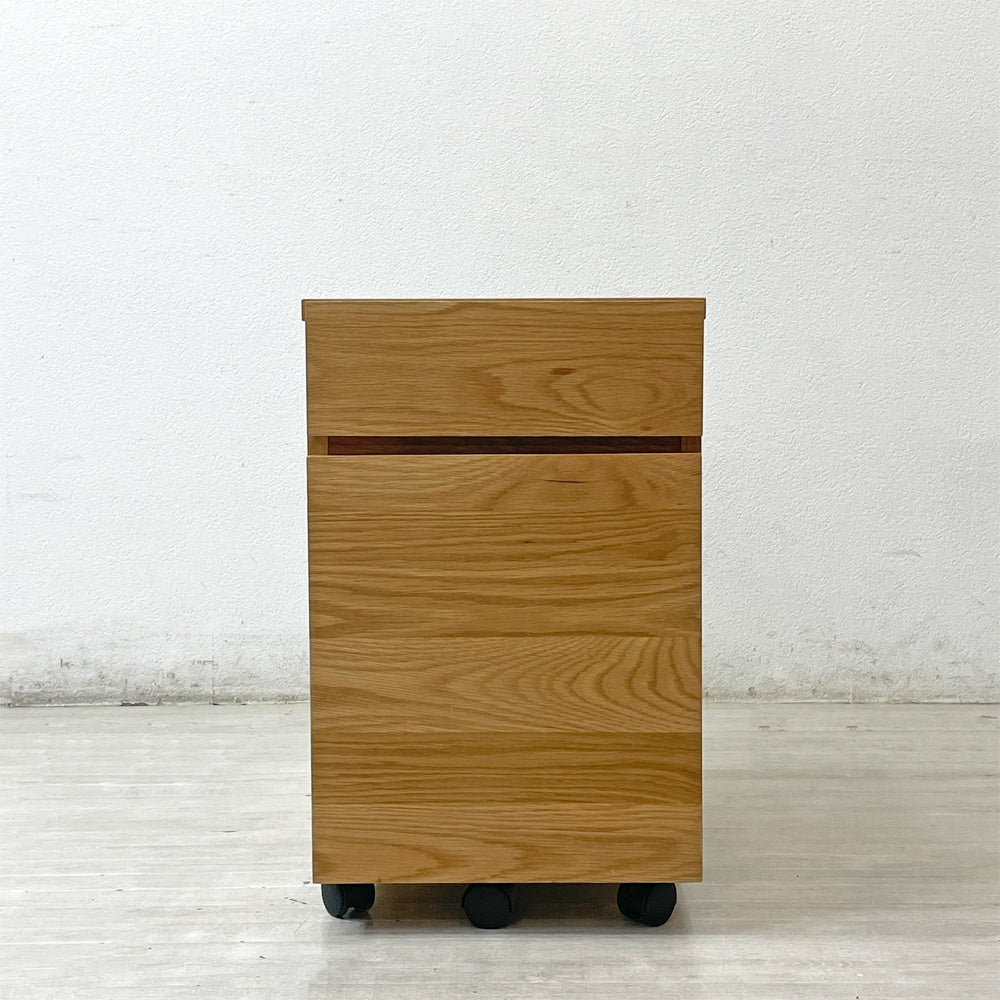 無印良品 MUJI デスクワゴン デスクキャビネット 袖机 オーク材 キャスター付 抽斗2杯 ナチュラル ●