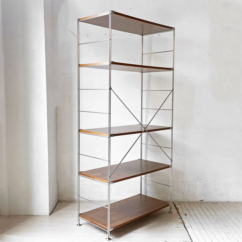 無印良品 MUJI ステンレスユニットシェルフ ウォールナット材 ワイド 大 棚板5枚 W85×H175cm 1列4段 本棚 飾り棚 収納棚 定価36,900円 ★