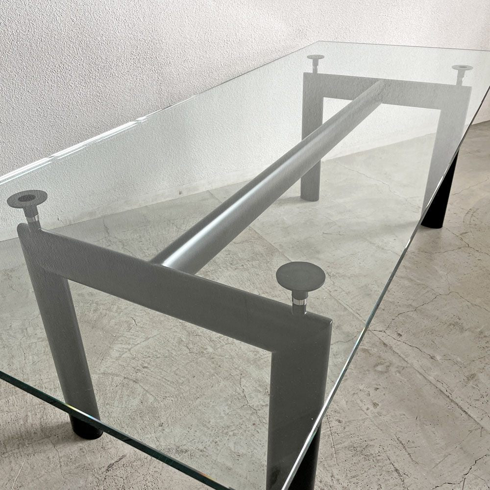 カッシーナ Cassina ターブル・テューブ・ダヴィオン 6 TABLE TUBE D’AVION LC6 ダイニングテーブル クリアガラス天板 ブラック脚 W225×D85cm ル・コルビジェ 定価￥1,111,000- 〓
