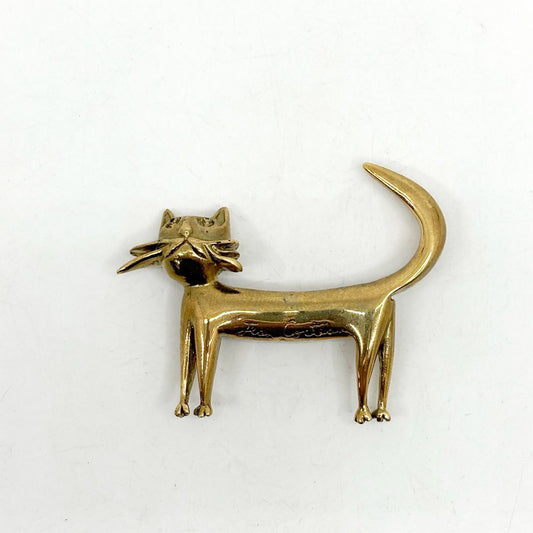 ジャン コクトー Jean Cocteau 猫 モチーフ ブローチ キャット 刻印あり ゴールドメタル ●