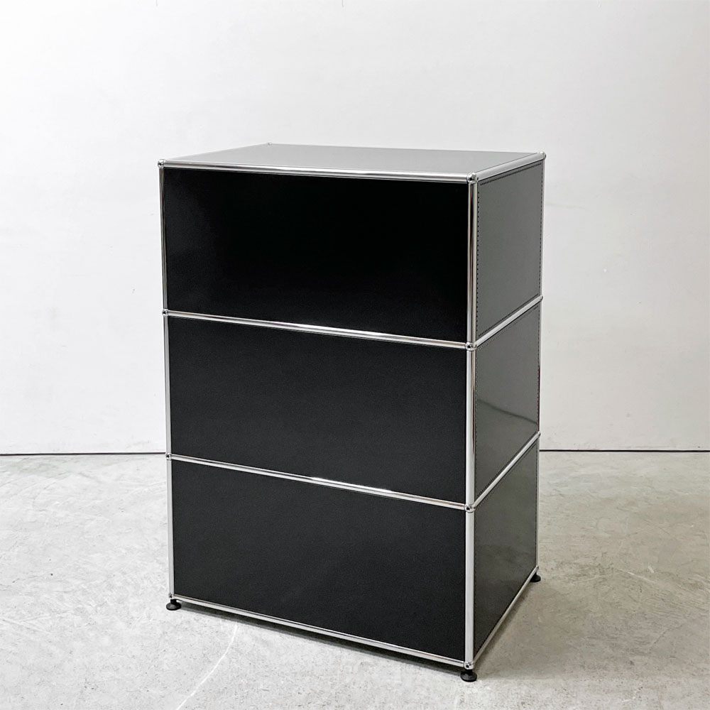 ユーエスエムハラー USMハラー USM Haller モジュラーファニチャー キャビネット シェルフ 1列3段 ドロップダウンドア×1 グラファイトブラック 鍵付き スイス モダン ●