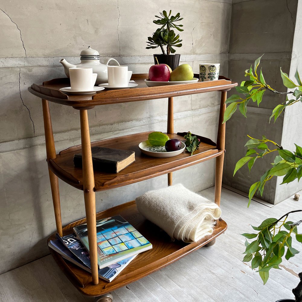 アーコール Ercol トロリー キッチンワゴン サイドテーブル エルム材 キャスター付き UKビンテージ 英国 ♪