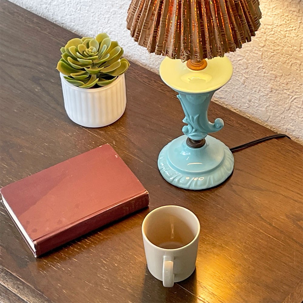 USビンテージ 陶製 スタンドライト テーブルランプ 樹皮シェード ターコイズブルー Tree Bark Lamp Shade テーブルライト ◇