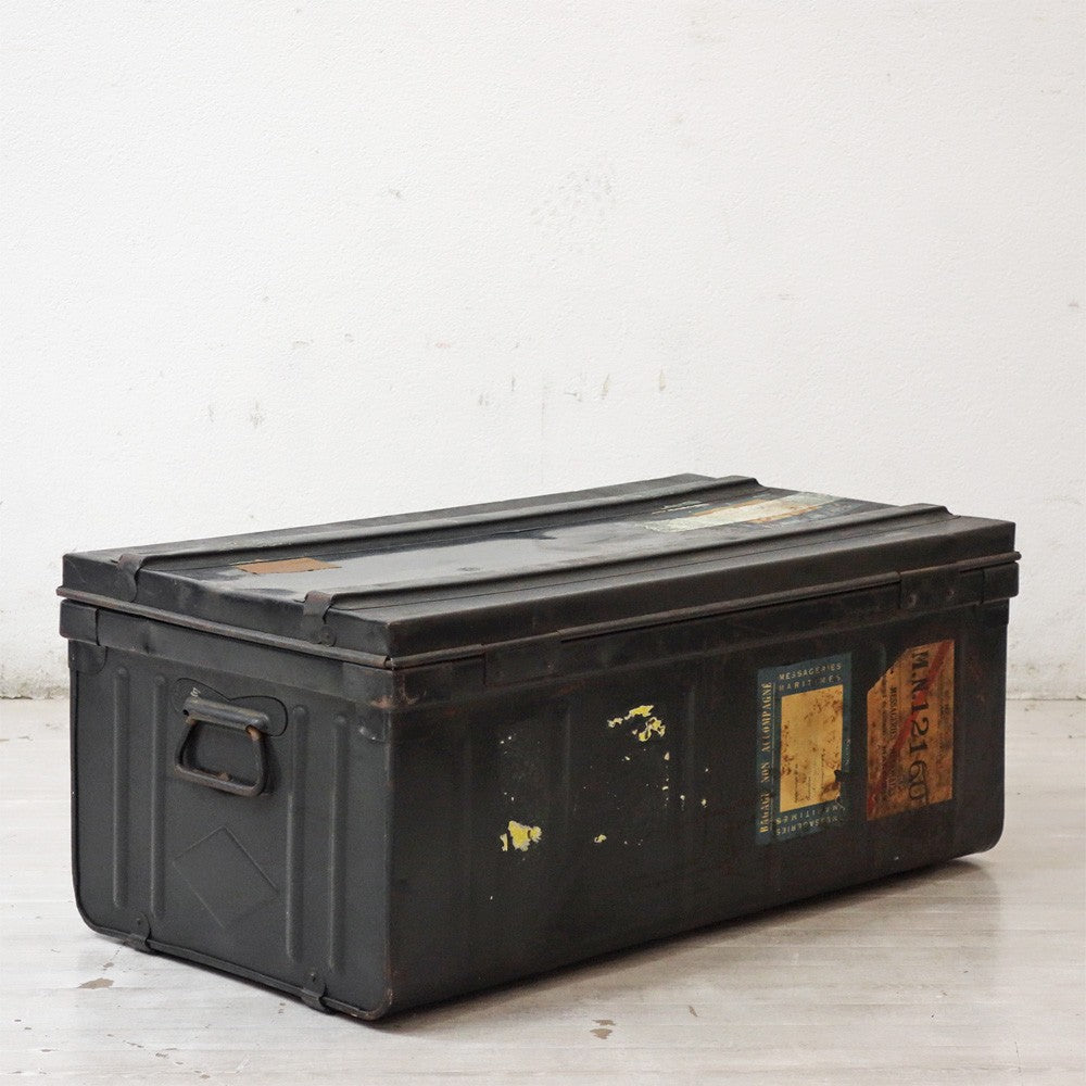ビンテージ Vintage スチール トランクケース 収納ボックス インダストリアルデザイン 店舗什器 ●