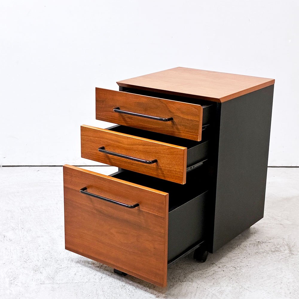 大川家具 東馬 TOHMA FURNITURE レガリー LEGARY デスクワゴン 3ドロワー ウォールナット材 スチール ●