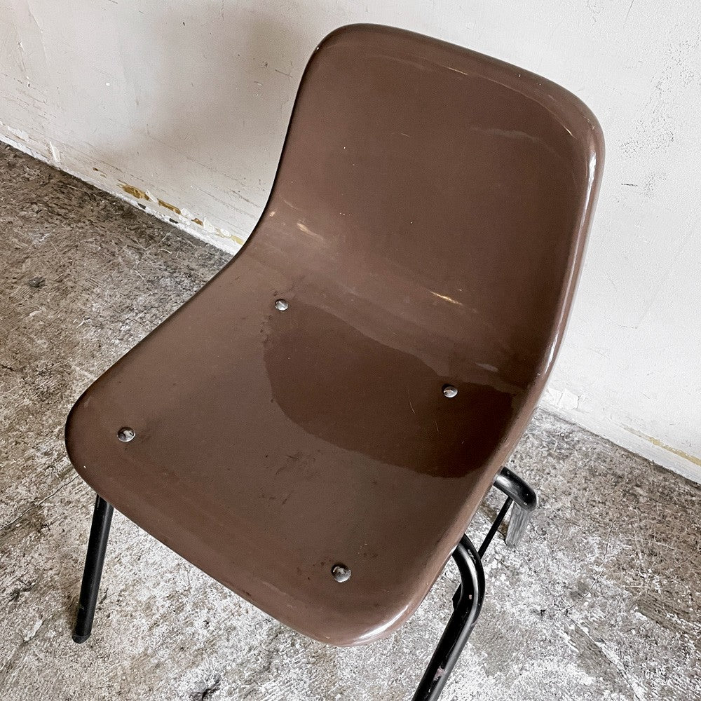 コトブキ KOTOBUKI スタッキングチェア FRP製 シェルチェア スチール脚 ブラウン 剣持勇デザイン ビンテージ ジャパニーズミッドセンチュリー B ■