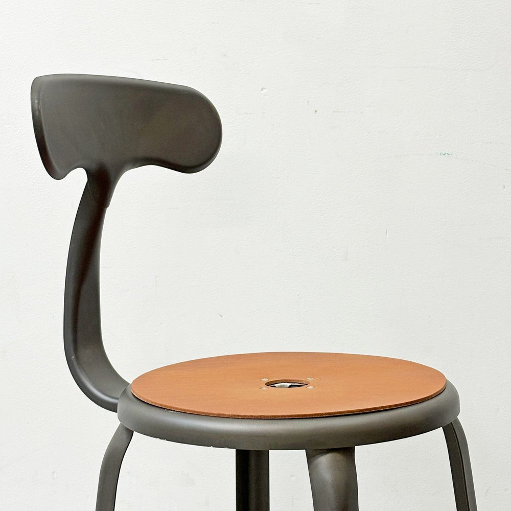 フェールトラヴァイユ FER TRAVAIL ニコルチェア NICOLLE Chair SH45cm ダイニングチェア スチール マットクリア仕上げ 別注モデル レザーパッド付 オレンジ インダストリアル フランス ●