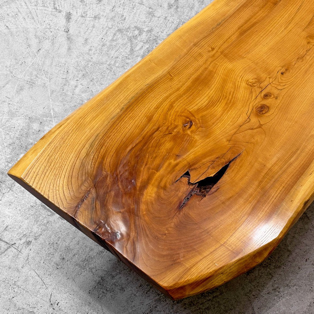 クラフト家具 Craft Furniture 欅無垢材 一枚板 ローテーブル 座卓 耳付き 天然木 ナチュラル W168.5cm  ●