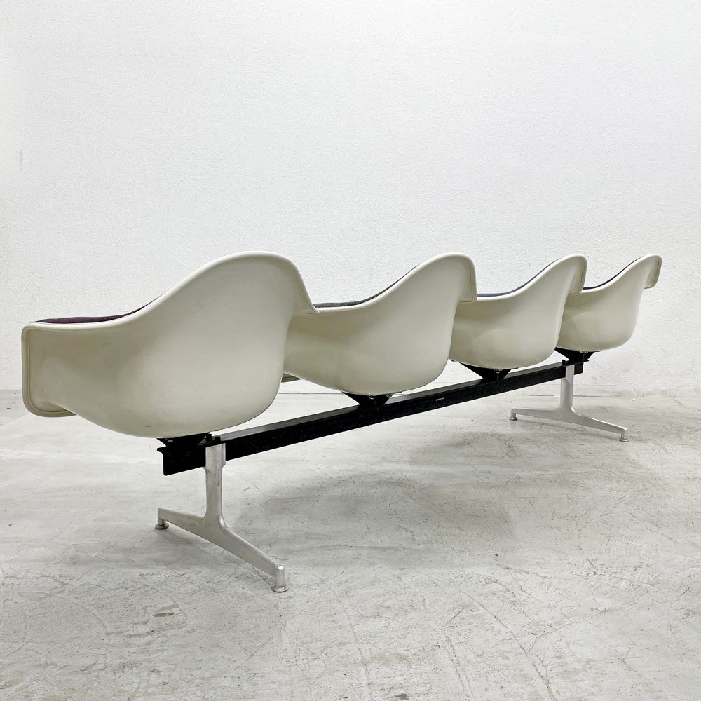 ハーマンミラー Herman Miller ビンテージ エアポートベンチ タンデムシート 4連 アームシェル 2nd ファブリック 新品張替え済 イームズ 希少 ネイビー・ブルーグレー・グレー・パープル C〓