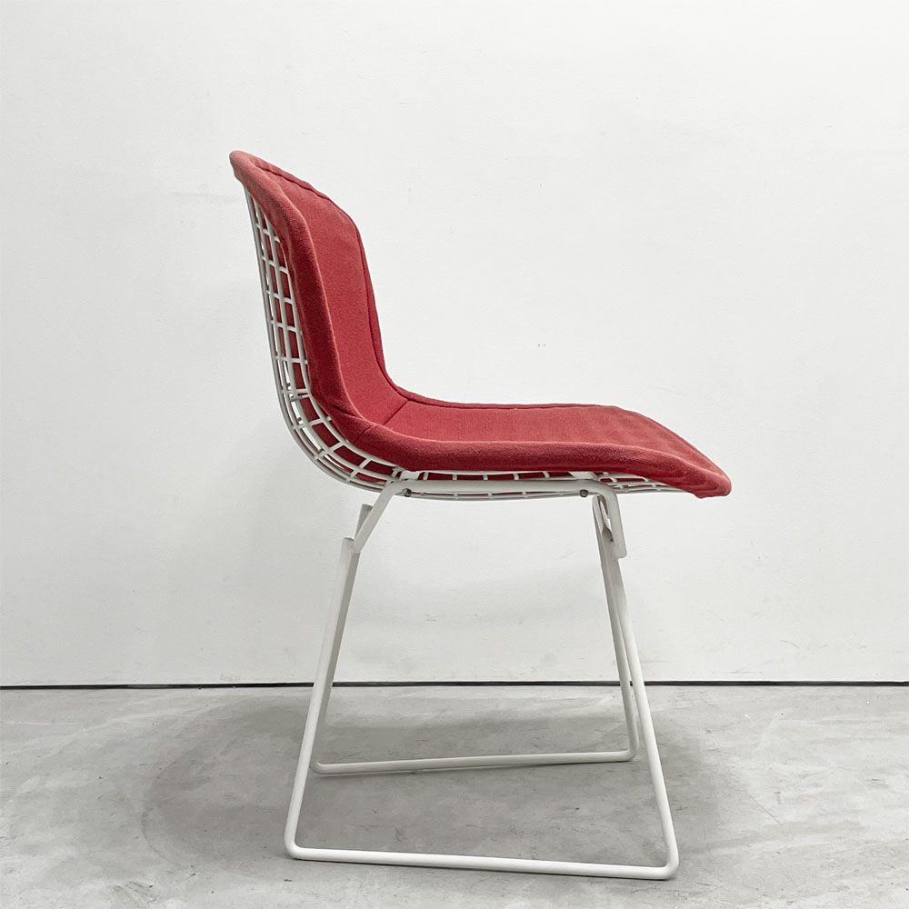 ノル Knoll 420 サイドチェア ワイヤーチェア ダイニングチェア ホワイト × レッド ファブリック フルカバー仕様 ハリー・ベルトイア ミッドセンチュリー ビンテージ ●