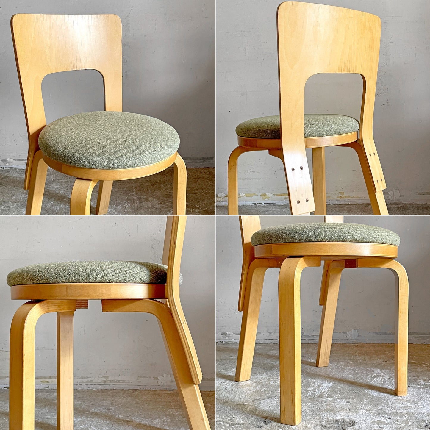 アルテック artek チェア66 CHAIR66 ダイニングチェア ナチュラルラッカー バーチ材 ファブリックシート アルヴァ・アアルト フィンランド 北欧家具 ビンテージ A ■