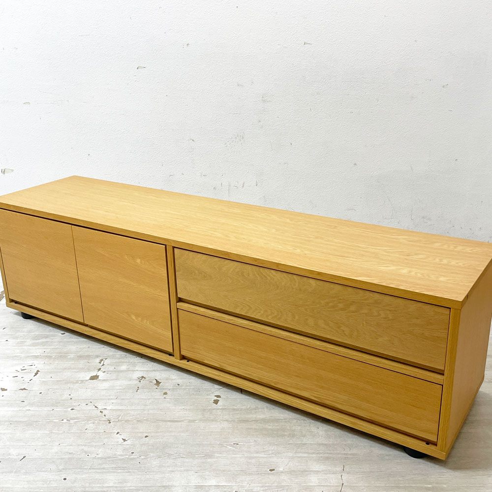 無印良品 MUJI スタッキングキャビネット AVボード テレビ台 引き出し2杯 オーク材 シンプルデザイン ナチュラル アジャスター 棚板一枚欠品 ●