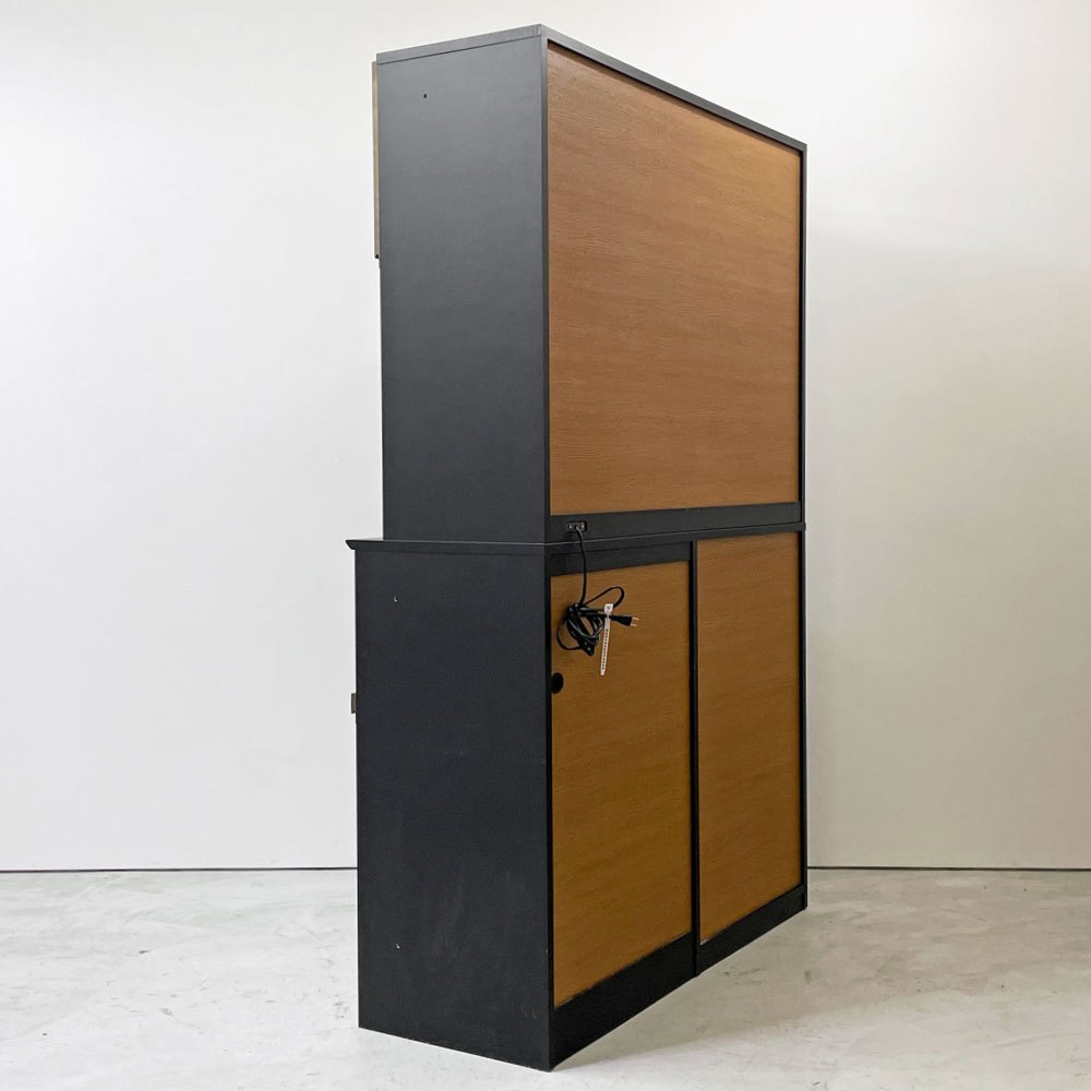 モモナチュラル MOMO Natural ホルム HOLM カップボード CUPBOARD キッチンボード オーク材 ブラック メラミン化粧板 W119cm ナチュラルモダン ●