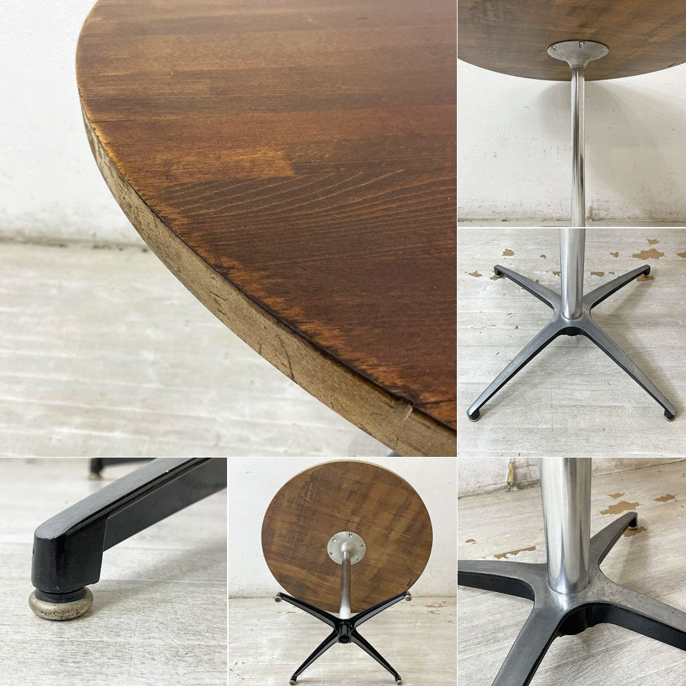 インダストリアルデザイン  Industrial design カフェテーブル ダイニングテーブル ラウンド天板 無垢集成材 Φ90cm ●