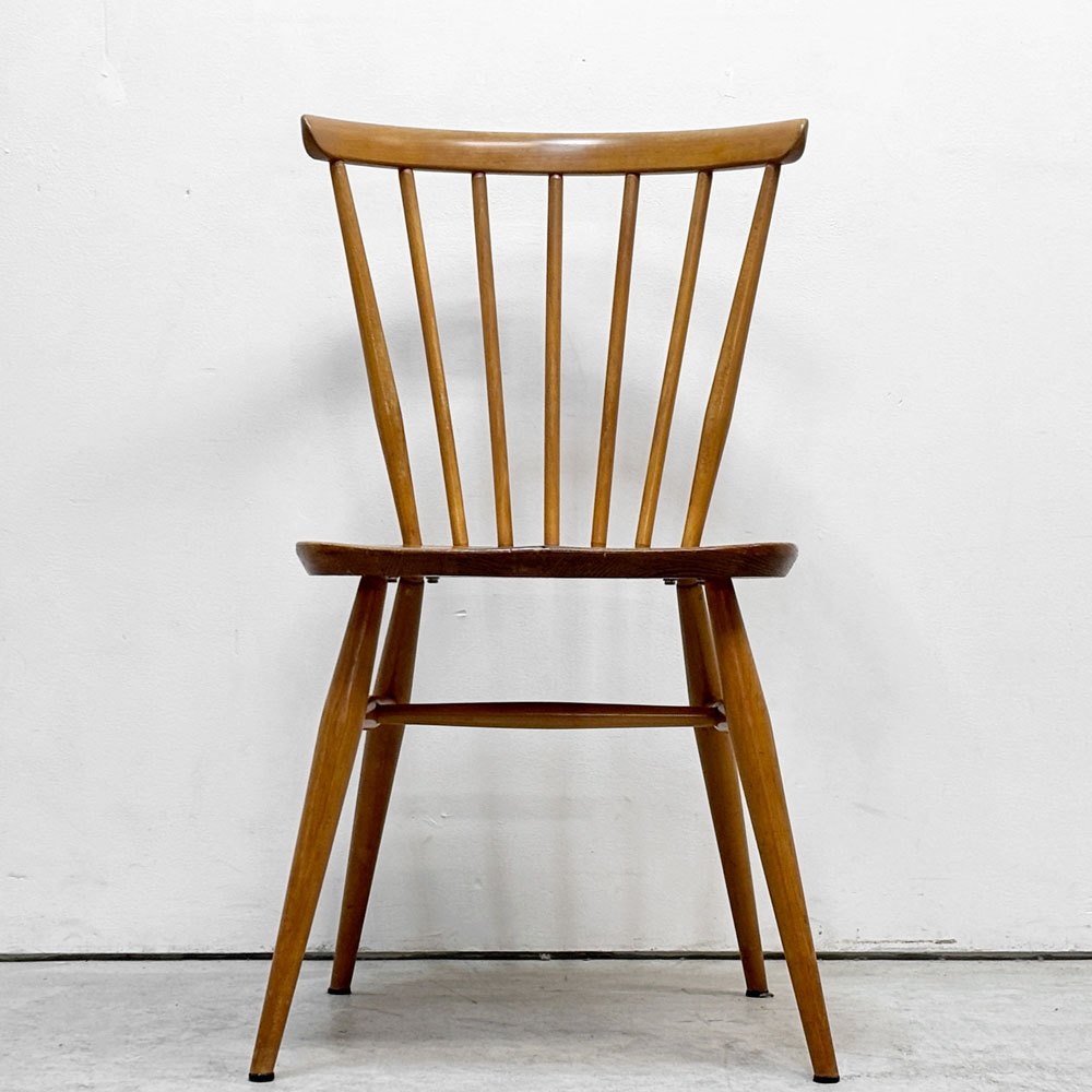 アーコール Ercol ボウバックチェア ファンバックチェア 5本タイプ エルム材 UKビンテージ Vintage 英国 横浜ダニエル製オリジナルクッション付 A ●