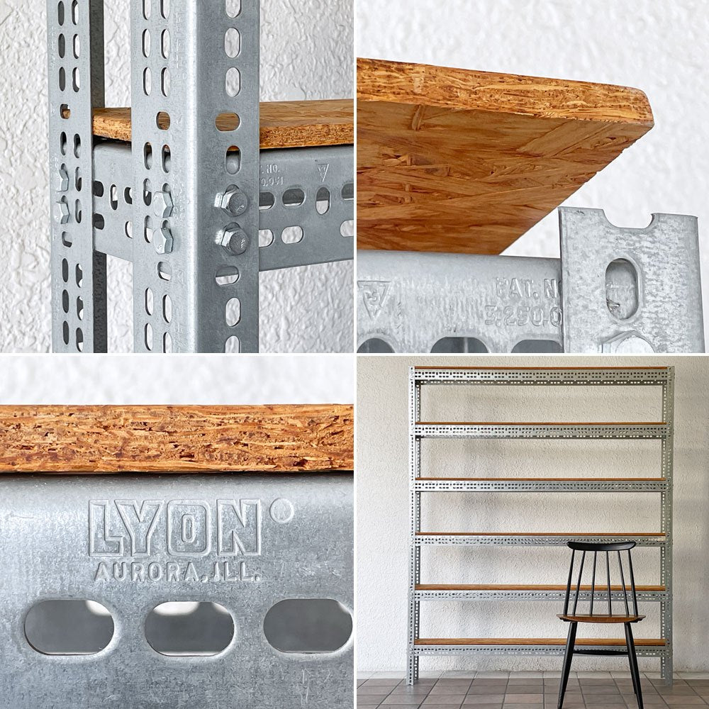 リオン LYON アングルシェルフ SLOTTED ANGLE SHELF オープンシェルフ 6段 インダストリアル P.F.S取扱い セミオーダーサイズ ◇