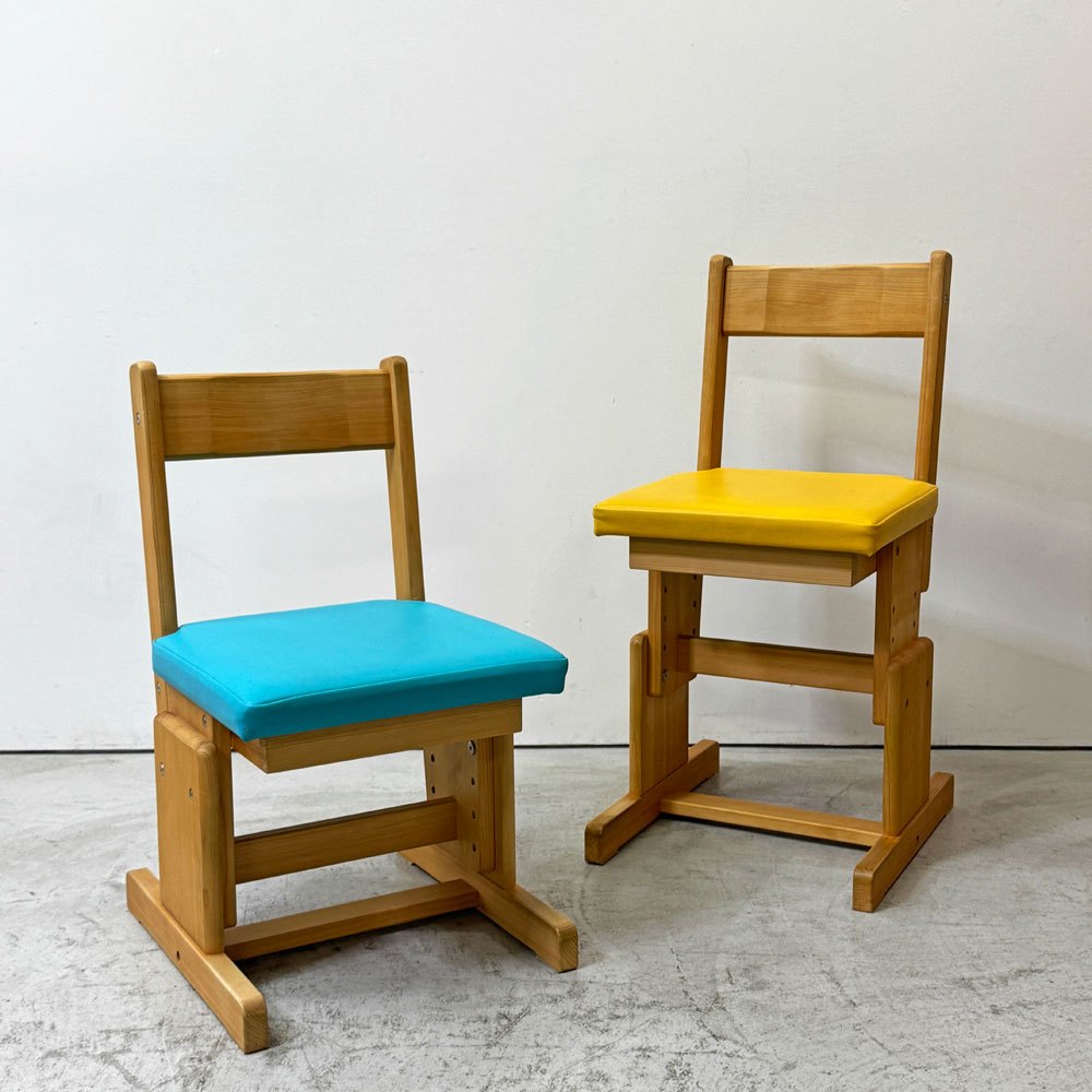 キシル XYL 2本脚 チェア pop 学習椅子 国産檜無垢材 PVCレザー そら 座面高さ調節 替え板座付 ナチュラル シンプル ●