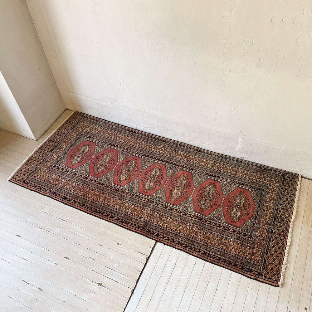 トライバルラグ Tribal rug トルクメン ランナーラグ 185×80cm ギュル紋様 手織 キリム 絨毯 ラグ カーペット ★