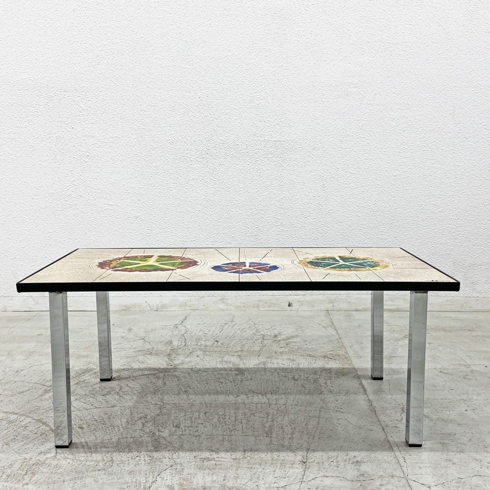 ベルギー ビンテージ Belgium Vintage セラミック タイルトップ コーヒーテーブル  Tile Top Coffee Table 60's-70's 〓