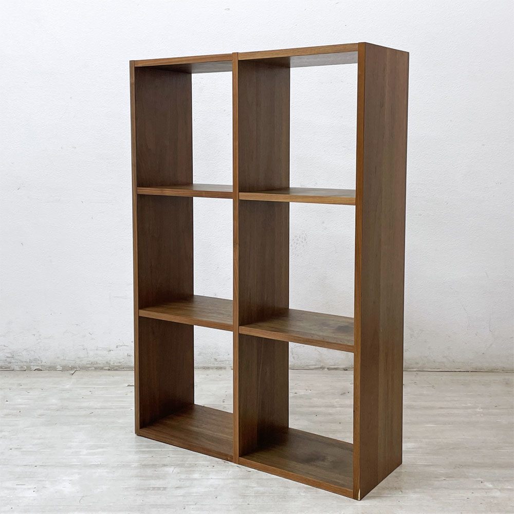 無印良品 MUJI スタッキングシェルフ 2列3段 ウォールナット材 本棚 飾り棚 収納棚 コの字棚 ストッパー4個付き 参考定価￥38,390- ●