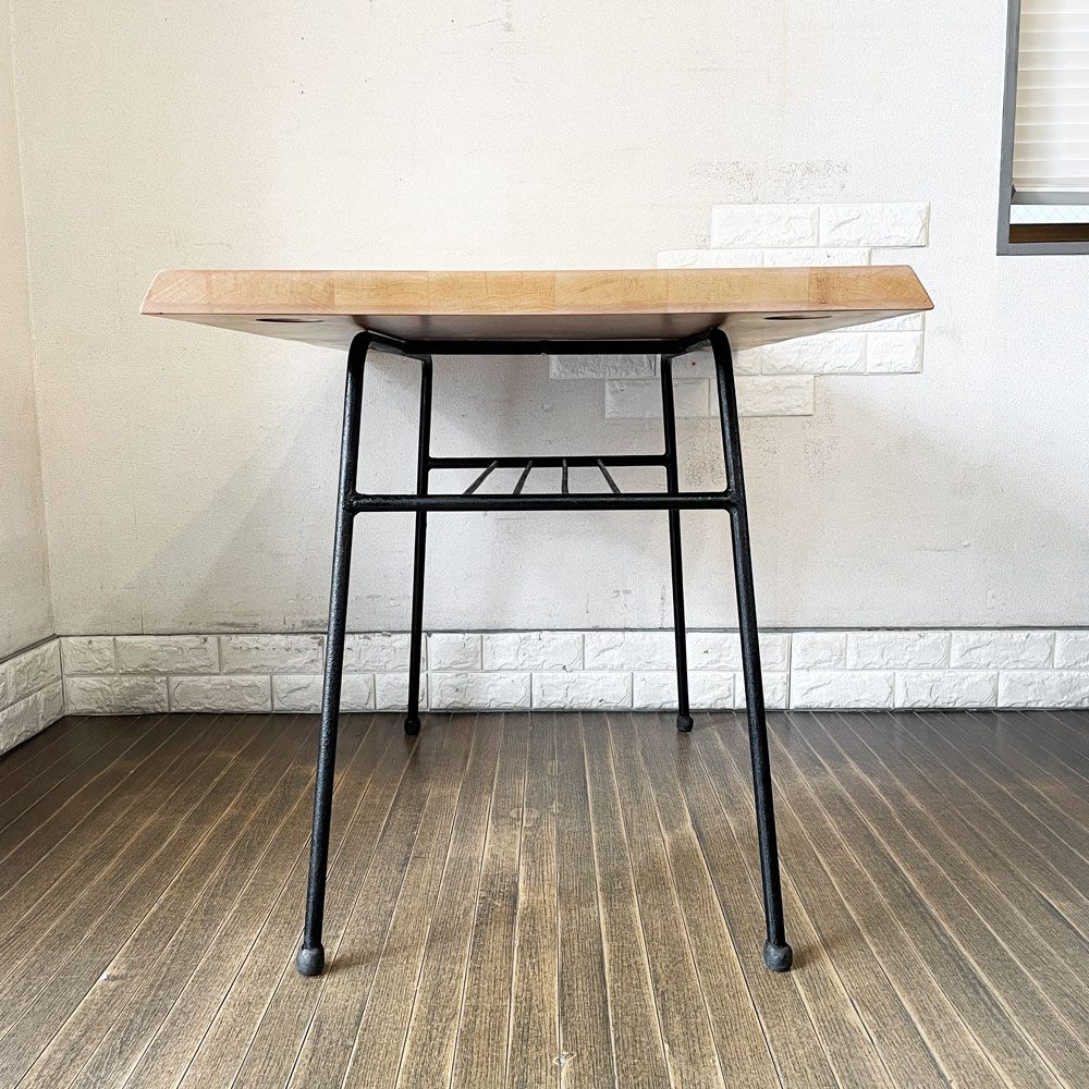 ビンテージスタイル Vintage Style 耳付き無垢材 × 鉄脚 ダイニングテーブル ワークテーブル 作業台 W105cm インダストリアル リメイク家具 ◎