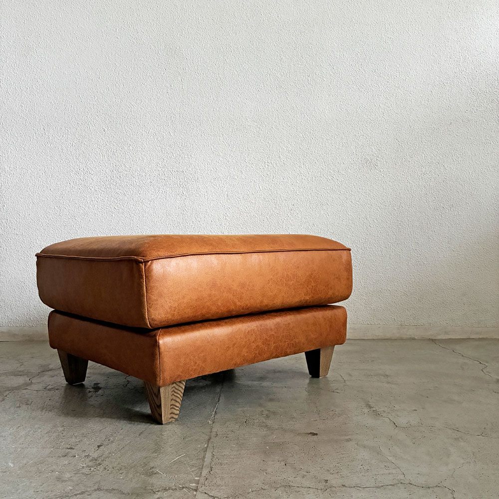 リラックスフォーム RELAX FORM コロンバス COLUMBUS Ⅱ オットマン W70cm レザーテックス キャメル 木脚 関家具 定価￥55,000- 〓