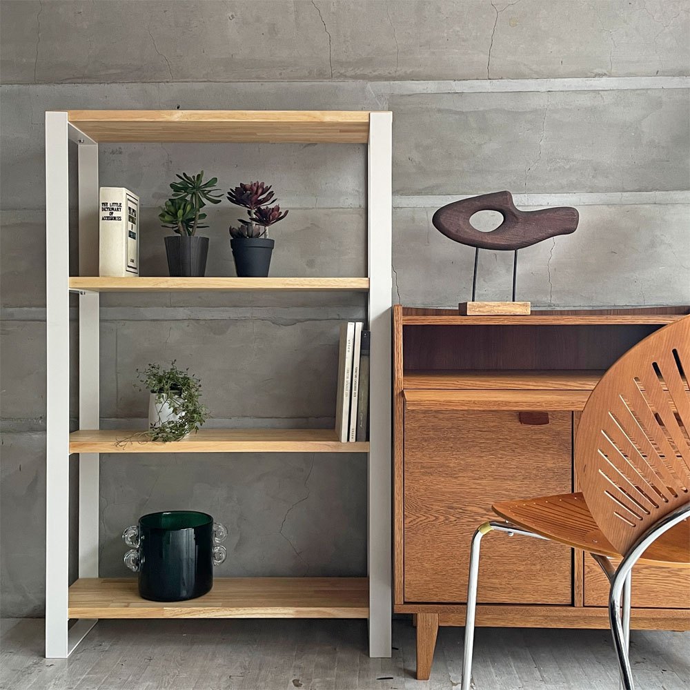 かなでもの KANADEMONO ザ・シェルフ THE SHELF ラバーウッド ホワイトスチール W80cm ナチュラルデザイン ♪
