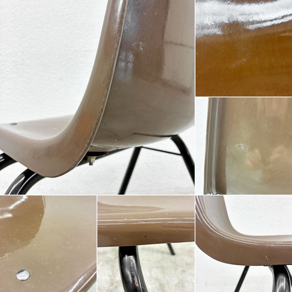 コトブキ KOTOBUKI スタッキングチェア FRP製 ブラウンシェル スチール脚 ブラック 剣持勇 ビンテージ ジャパニーズミッドセンチュリー A 〓