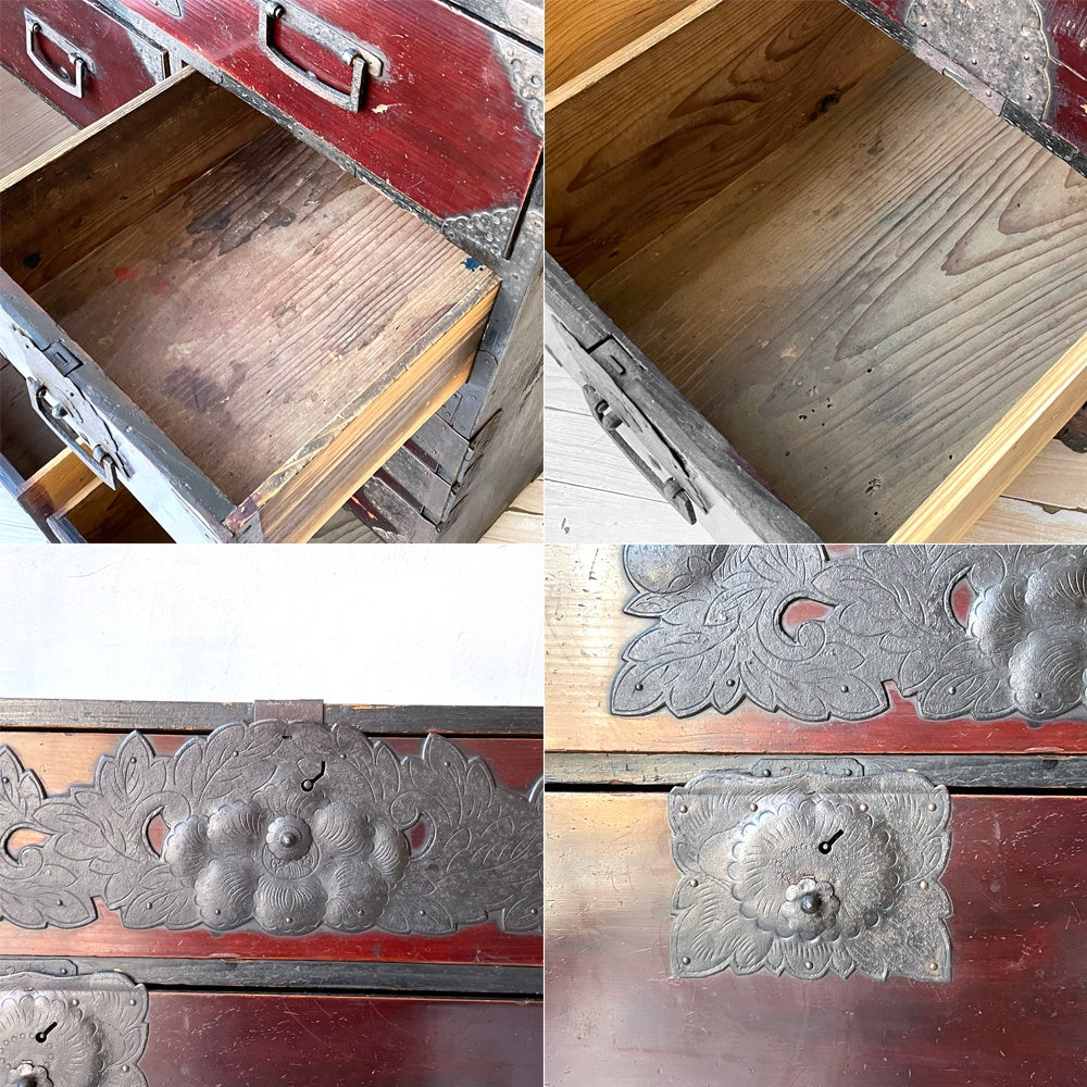 ジャパンビンテージ Japan Vintage 仙台箪笥 かくし収納・鍵付き 鉄金具 時代箪笥 和家具 民芸家具 古家具 伝統工芸 ★