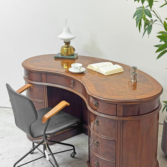 ドレクセルヘリテイジ DREXEL HERITAGE エトセトラ Et Cetera キドニーデスク ブックケースデスク マホガニー ウォールナット US ビンテージ ●
