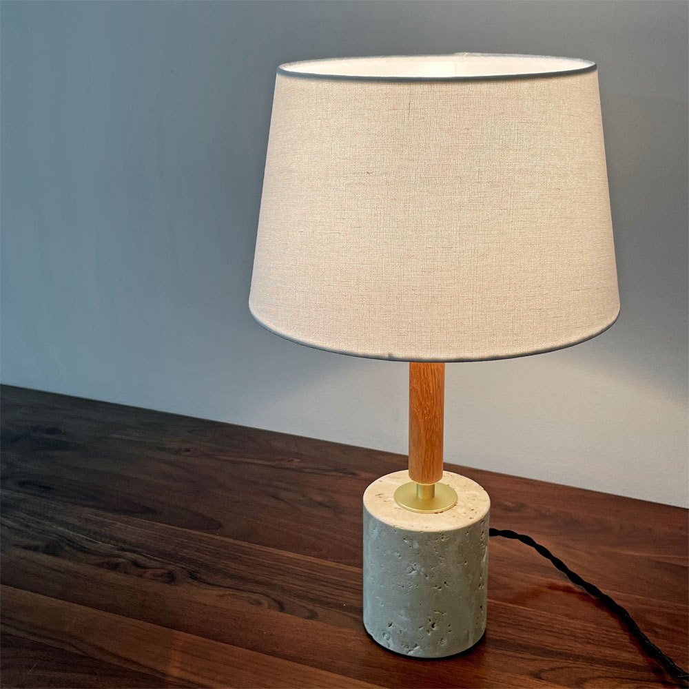 アートワークスタジオ ART WORK STUDIO モノリステーブルランプ Monolith-table lamp AW-0600 ホワイト 大理石ベース オーク無垢材 真鍮 ファブリック モダンデザイン 箱付き 美品 C ●