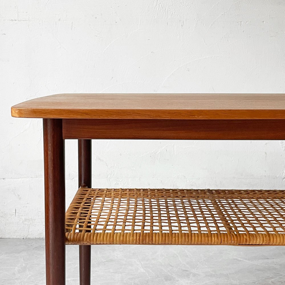 デンマークビンテージ Danish Vintage コーヒーテーブル チーク材 ラタン H52cm ローテーブル 北欧ビンテージ ★