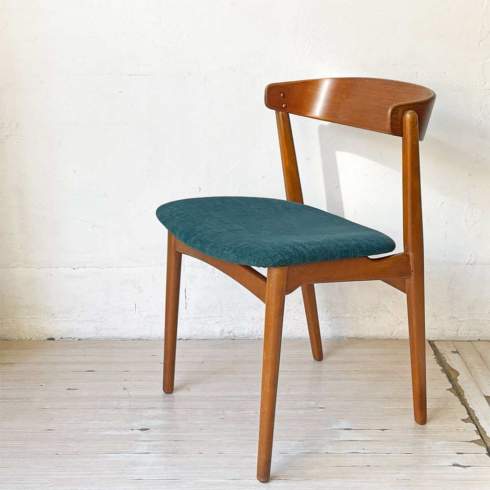 デンマークビンテージ Danish Vintage チーク材 ダイニングチェア ハーフアーム プライウッド ファブリック 北欧家具 A ★