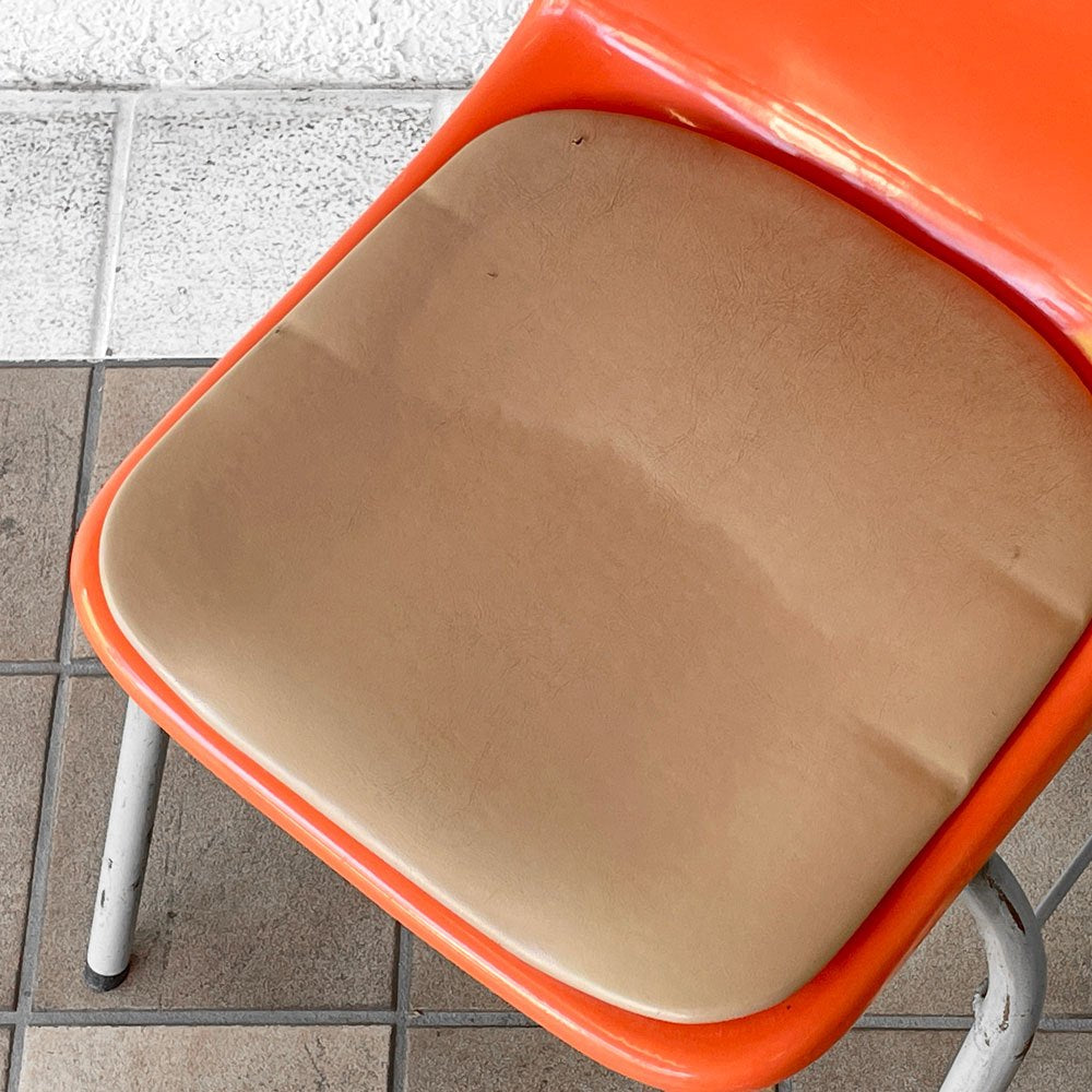 コトブキ KOTOBUKI スタッキングチェア FRP製 シェルチェア スチール脚 座面クッション付き オレンジ×ベージュ 剣持勇 ビンテージ ジャパニーズミッドセンチュリー D ◇