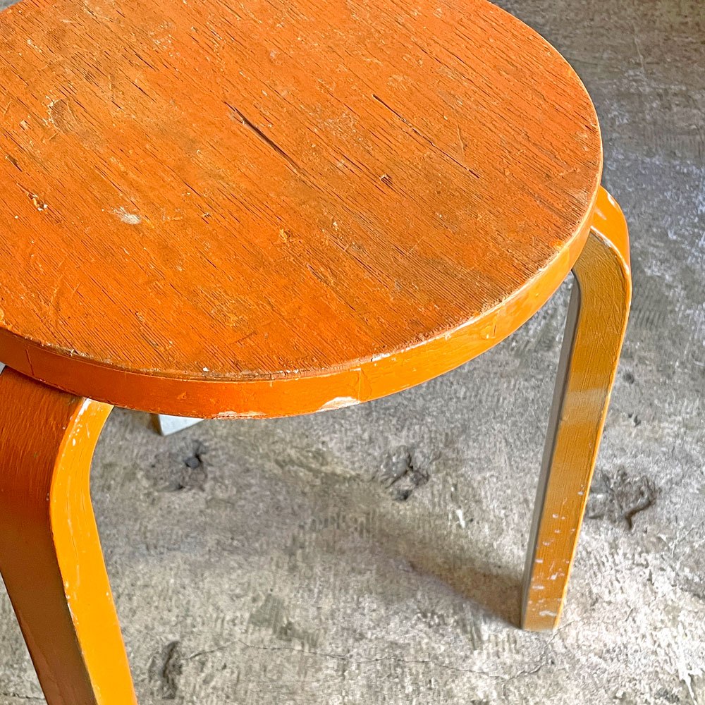 アルテック artek スツール60 stool60 3本脚 ペインテッド オレンジ/グレー 60’ｓ ビンテージ アルヴァ・アアルト 希少 ■