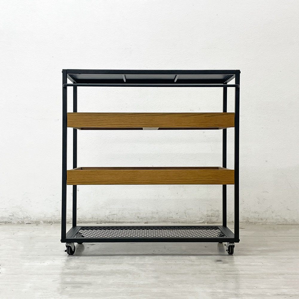 ジャーナルスタンダードファニチャー journal standard Furniture j.s.F サンク ワゴンラック SENS WAGON RACK 4段 スチール オーク材トレイ シェルフ キャスター付 W85cm 工業系 定価￥41,800- ●
