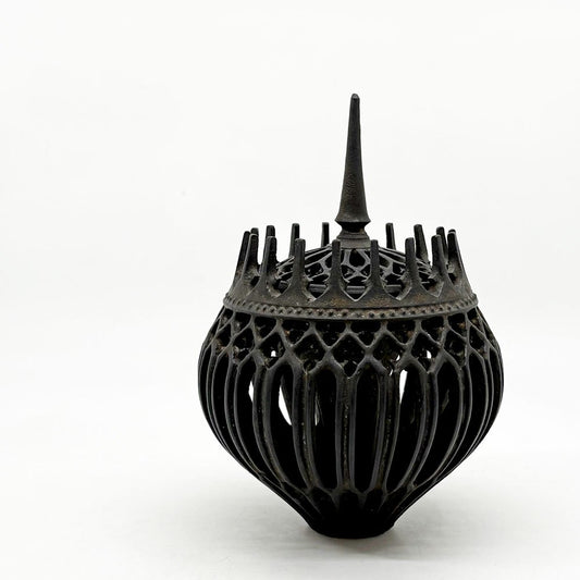 伊藤剛俊 鐵透々香炉 香箱 磁土 益子焼 透かし彫り 搔き落とし 陶芸家 現代作家 ●