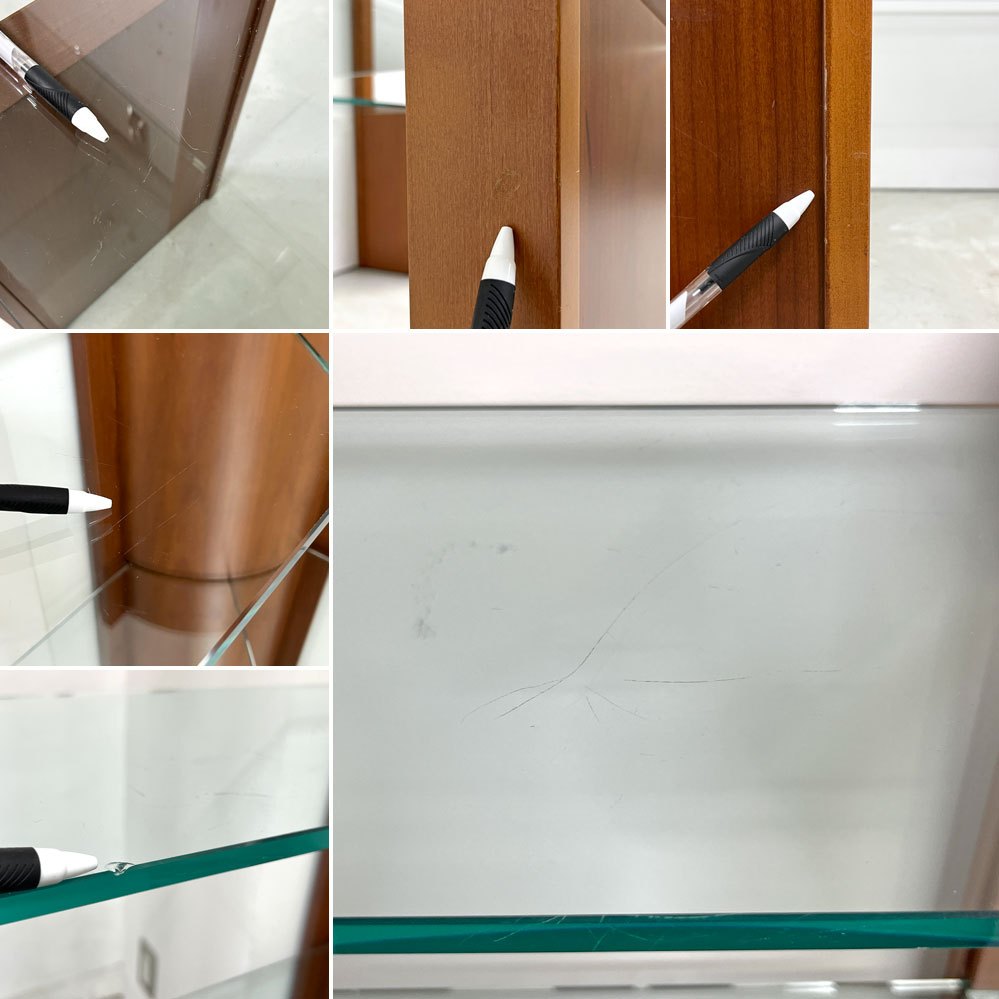 モダンデザイン Modern Design コーナー オープンシェルフ ディスプレイシェルフ 4段 チェリー材 × ガラス H167cm 店舗什器 ●