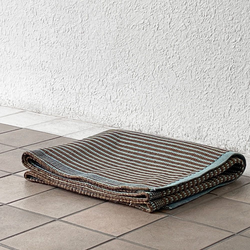 ヘイ HAY タピス TAPIS ラグ 80×200 コットン×ジュート ジュリ・リショズ ハンドメイド チェスナッツ＆ブルー 定価30,800円 良品 ◇