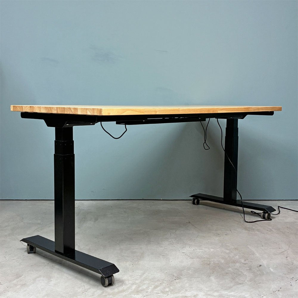 フレキシスポット Flexispot 電動式昇降デスク + かなでもの ラバーウッド天板 160x70cm ナチュラルテイスト ◎